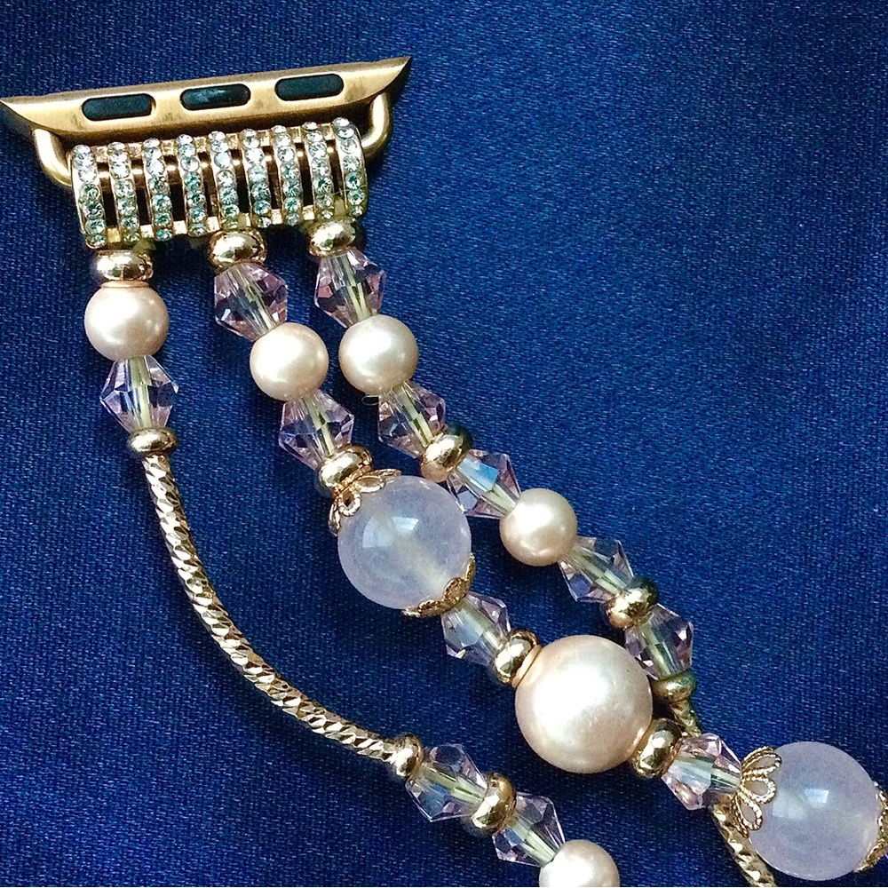Tomazon Stretch Beaded Pink Pearl and Rose Gold Apple Watch Band